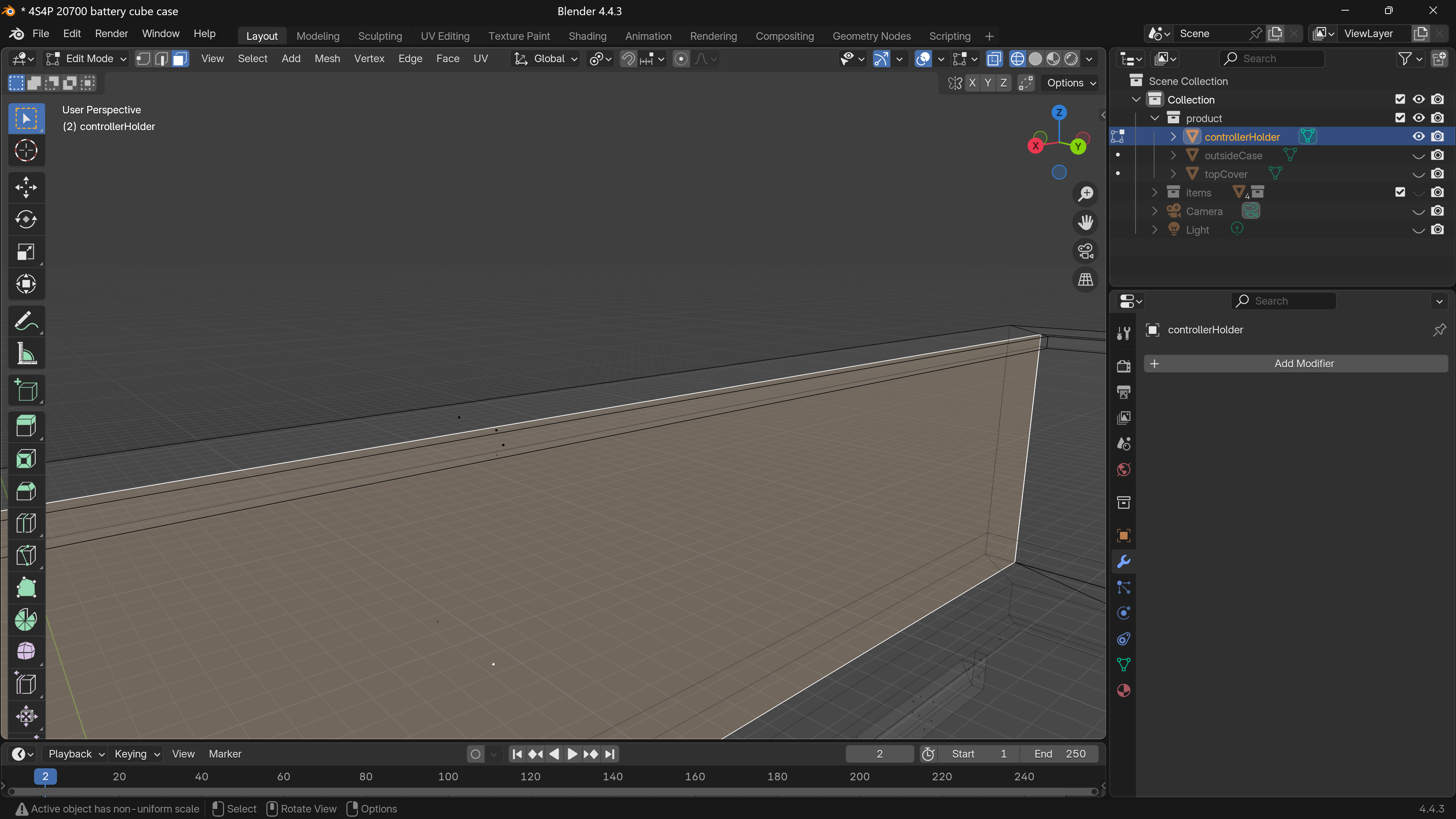 突起物の下に面が重なっている例