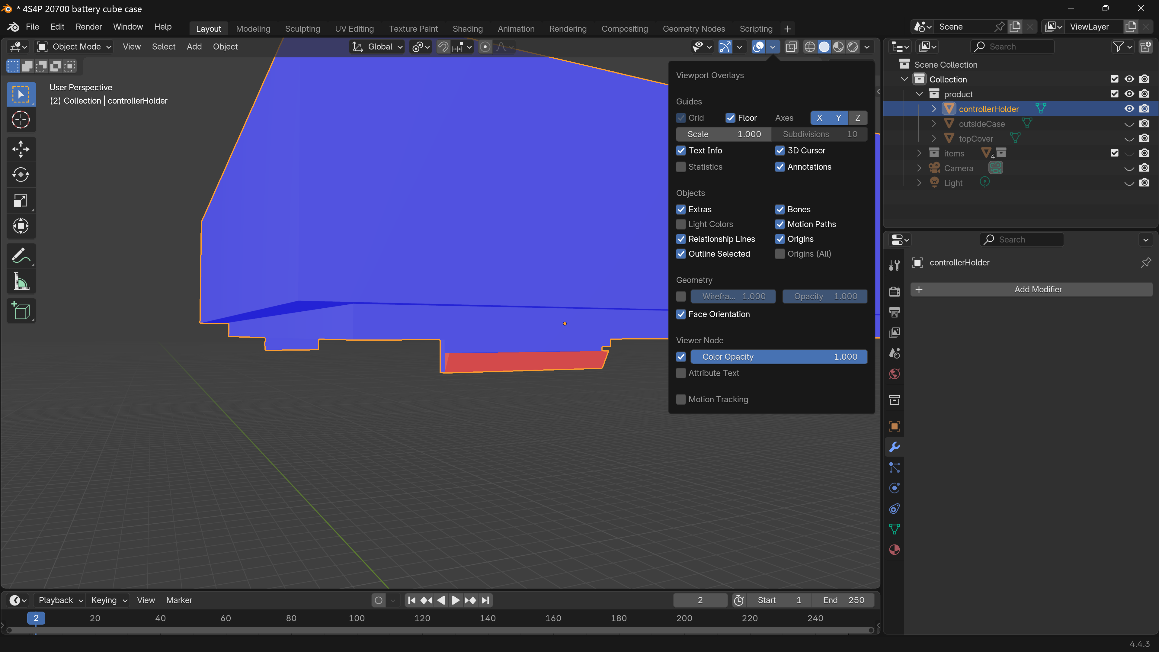面の向きが表示された状態