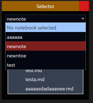 ノートブック選択画面の未保存と保存済みの表示の例