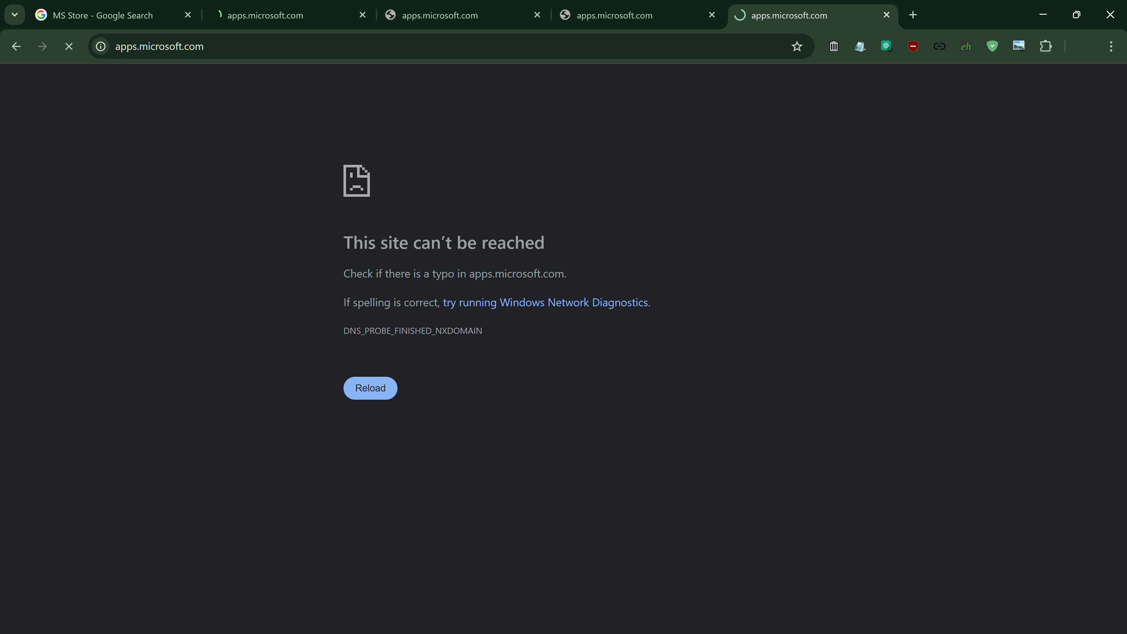 MS Storeのサイトが落ちている様子