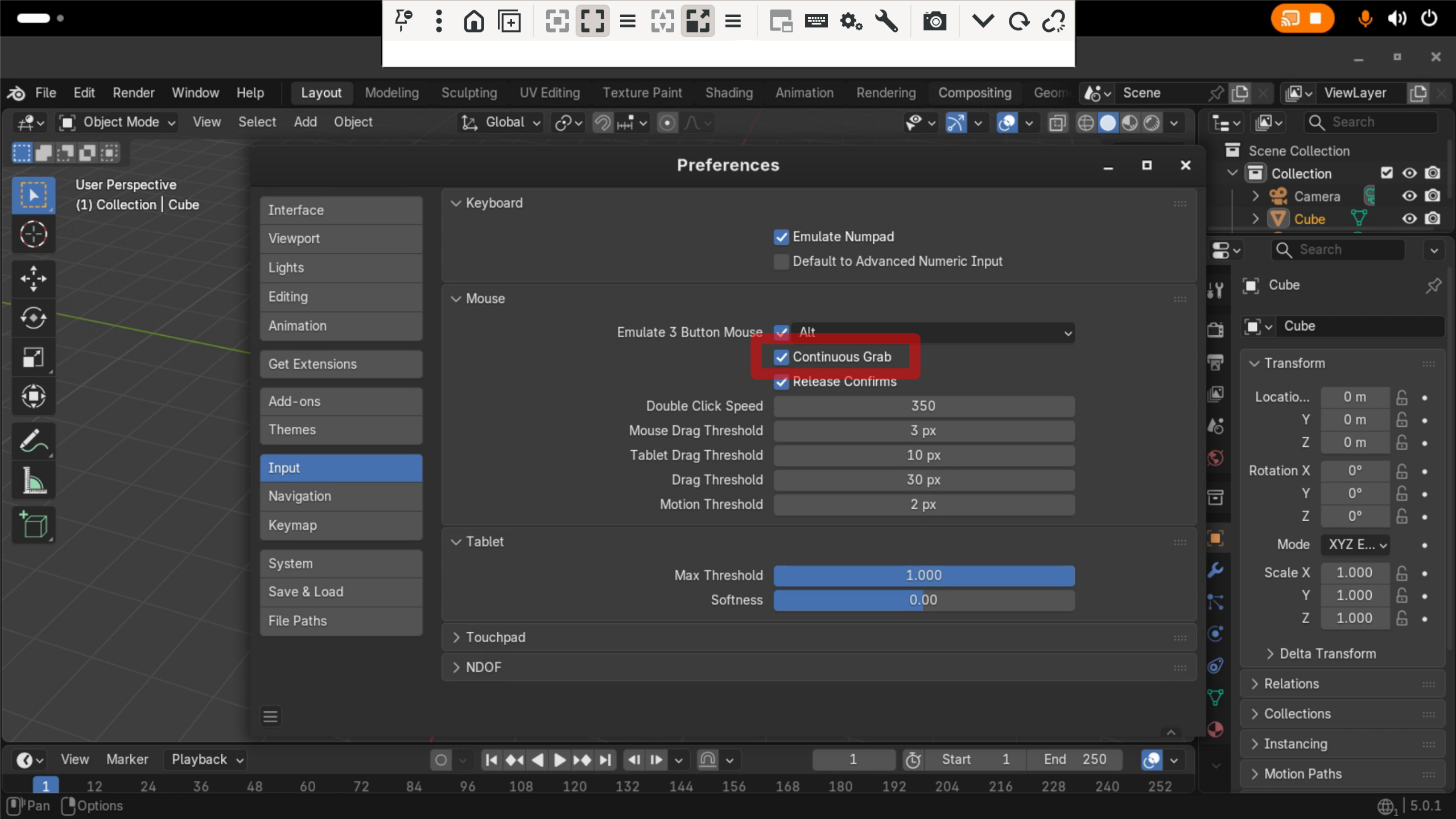Continuous Grab を無効化する
