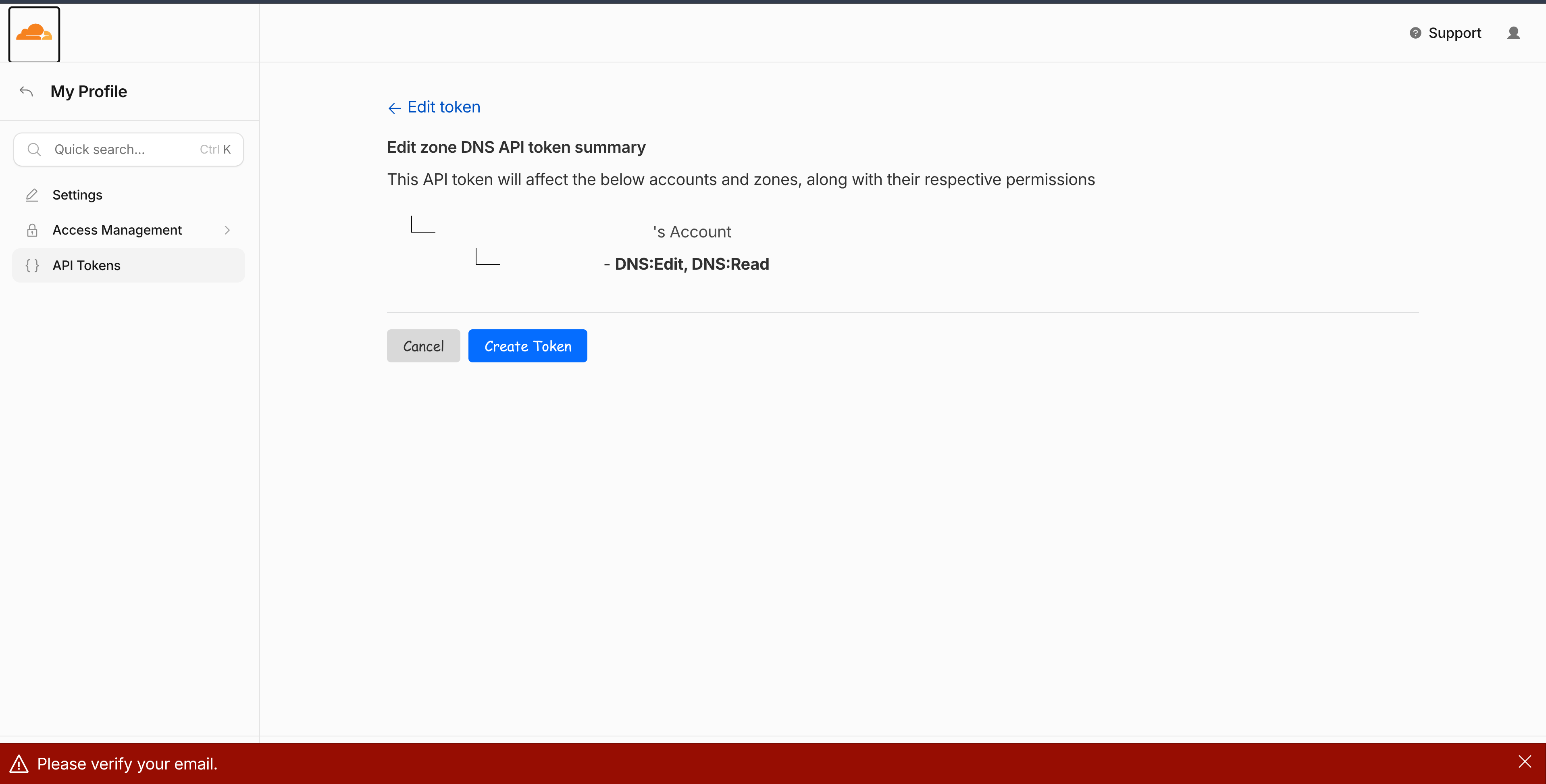 Cloudflare APIトークンが生成できない様子