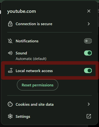 LAN内でのアクセスを許可する様子1